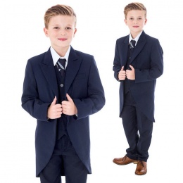 Boys Navy 5 Piece Slim Fit Tail Jacket Suit